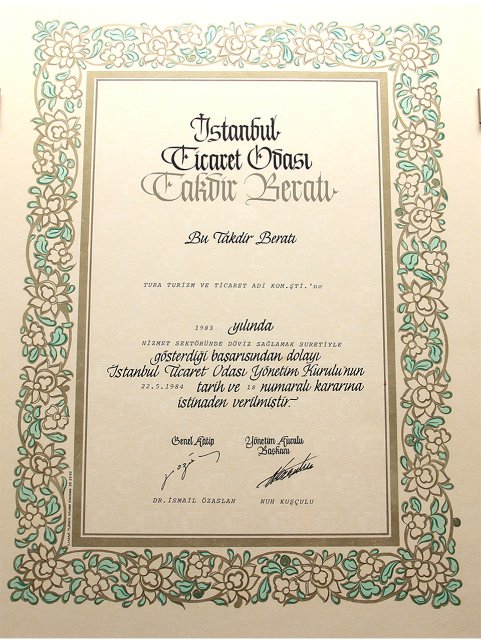 Tura Turizm | Istanbul Chamber of Commerce, 1983